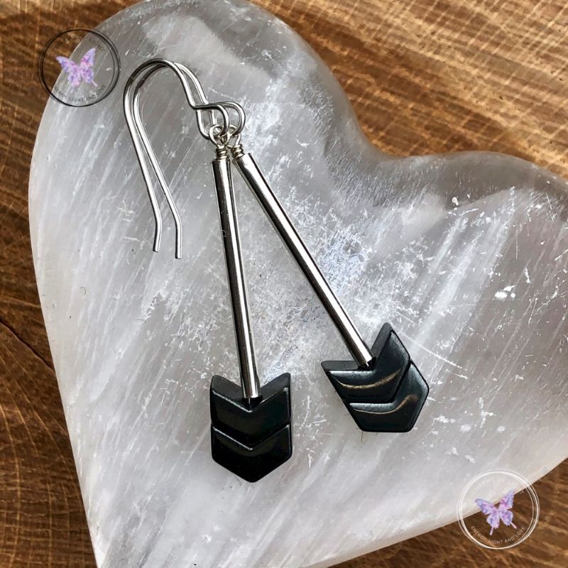 Hematite Arrow Silver Tube Earrings